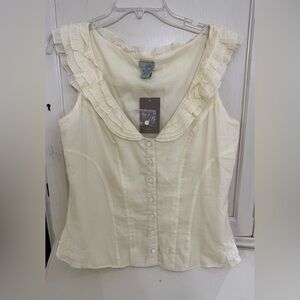 NWT Anthropologies Odille ivory button down shirt size 12